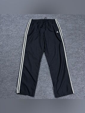 Adidas Track Pants Mens Large Black 3 Stripe Windbreaker Athletic Soccer Y2K